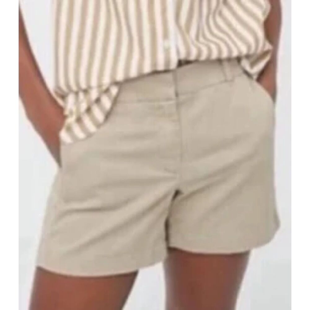J.Crew Chino 4" Shorts City Fit Khaki Twill Low Rise Pockets Tan Womens sz 0